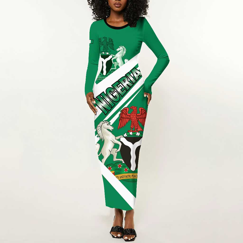 Nigeria Coat Of Arms Sporty Style Long Sleeve Bodycon Dress LT15