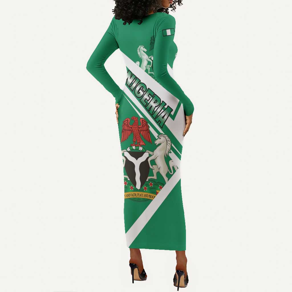 Nigeria Coat Of Arms Sporty Style Long Sleeve Bodycon Dress LT15