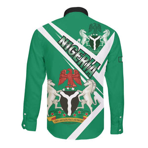 Nigeria Coat Of Arms Sporty Style Long Sleeve Button Shirt