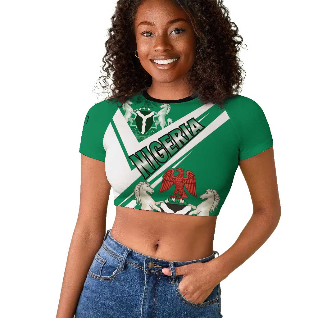 Nigeria Coat Of Arms Sporty Style Raglan Cropped T shirt