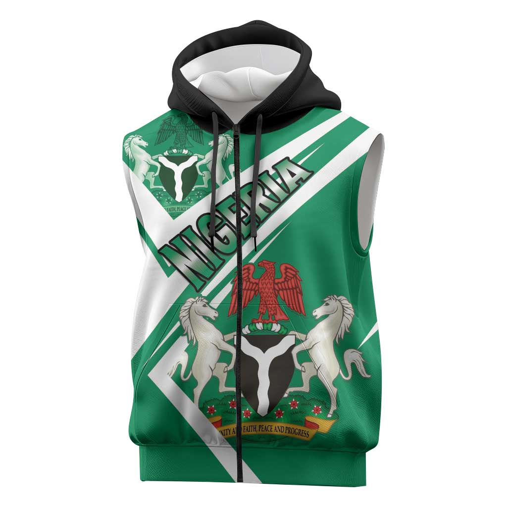 Nigeria Coat Of Arms Sporty Style Sleeveless Zip Hoodie - African Pride