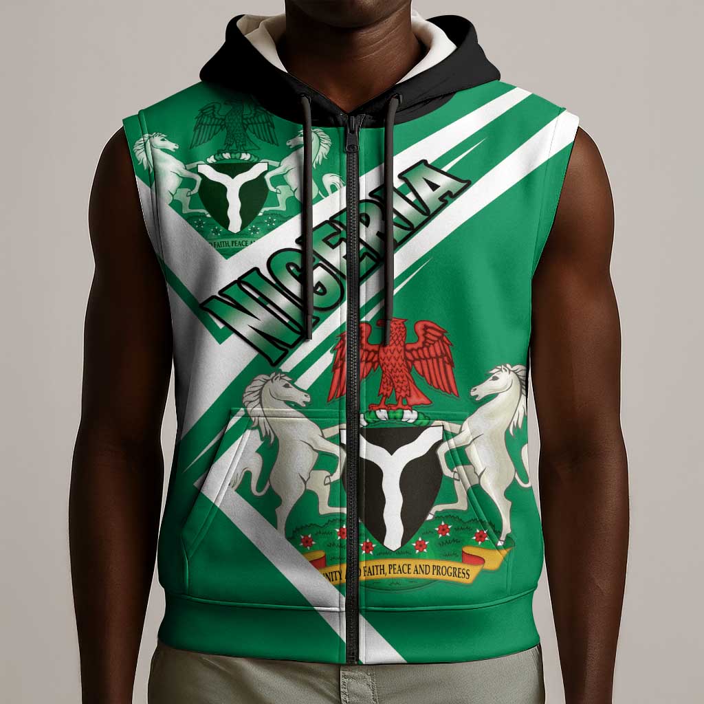 Nigeria Coat Of Arms Sporty Style Sleeveless Zip Hoodie - African Pride