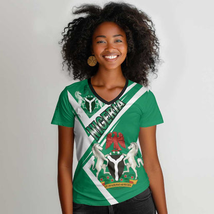 Nigeria Coat Of Arms Sporty Style Women V-Neck T-Shirt