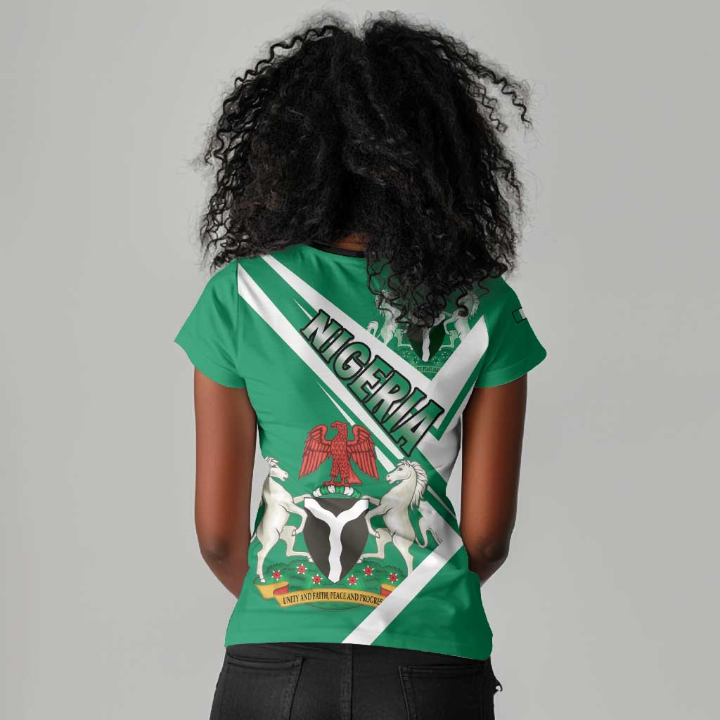 Nigeria Coat Of Arms Sporty Style Women V-Neck T-Shirt