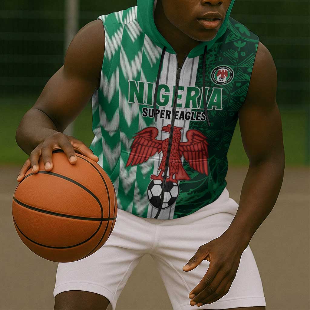 Custom Nigeria Football Sleeveless Zip Hoodie Go Champions - African Pride