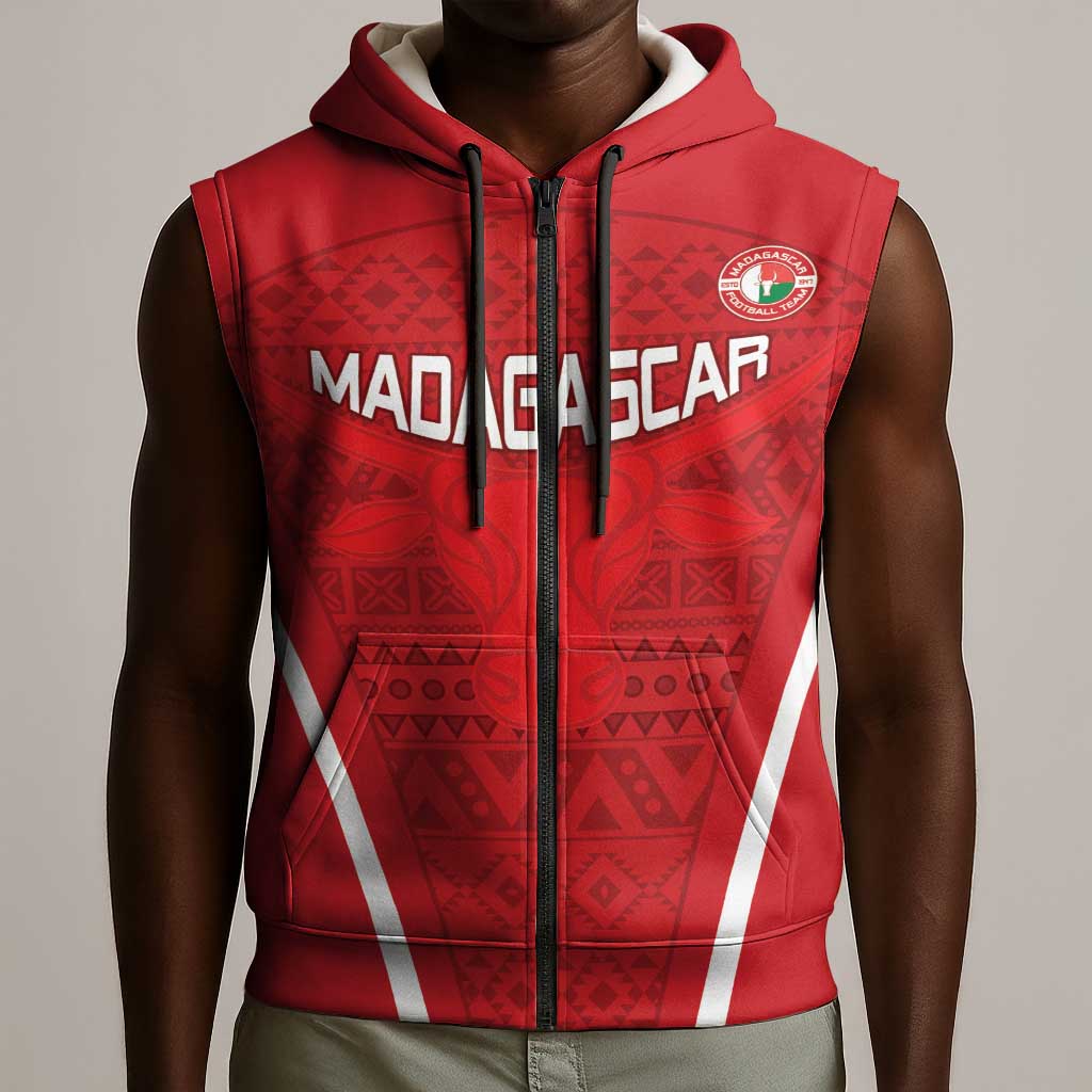 Custom Madagascar Football Sleeveless Zip Hoodie Go Champions - African Pride