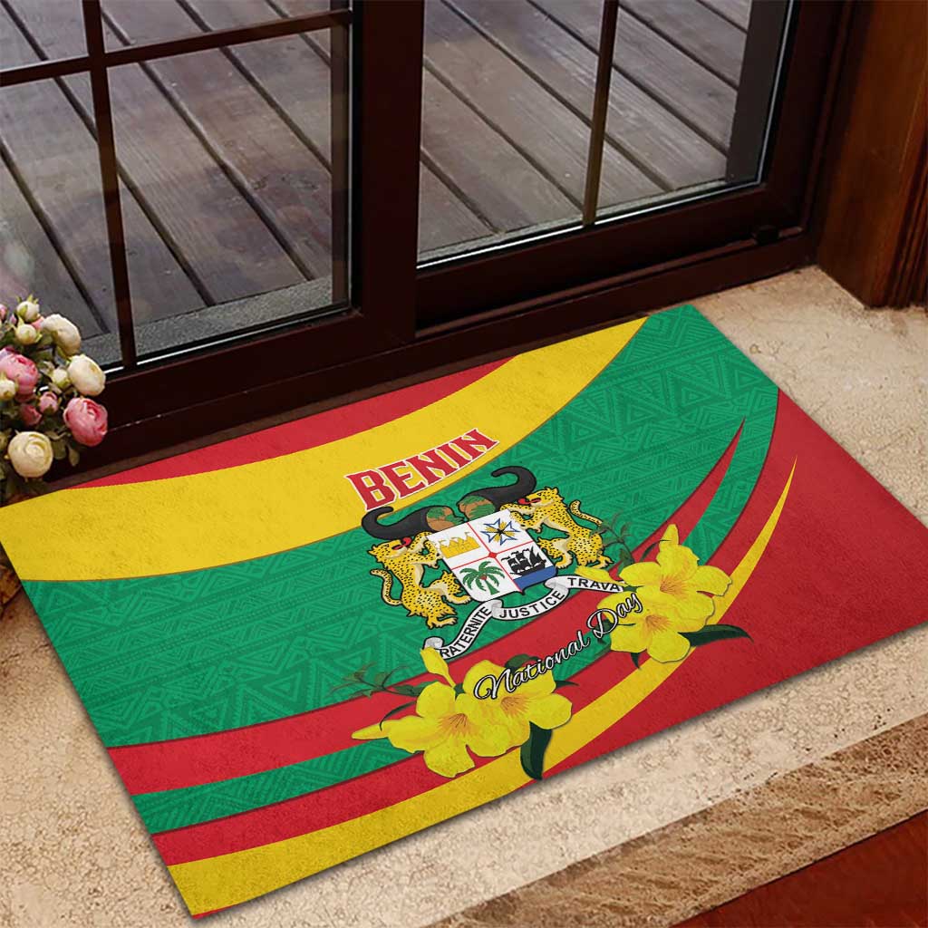 Happy Benin National Day Rubber Doormat Fraternite Justice Travail