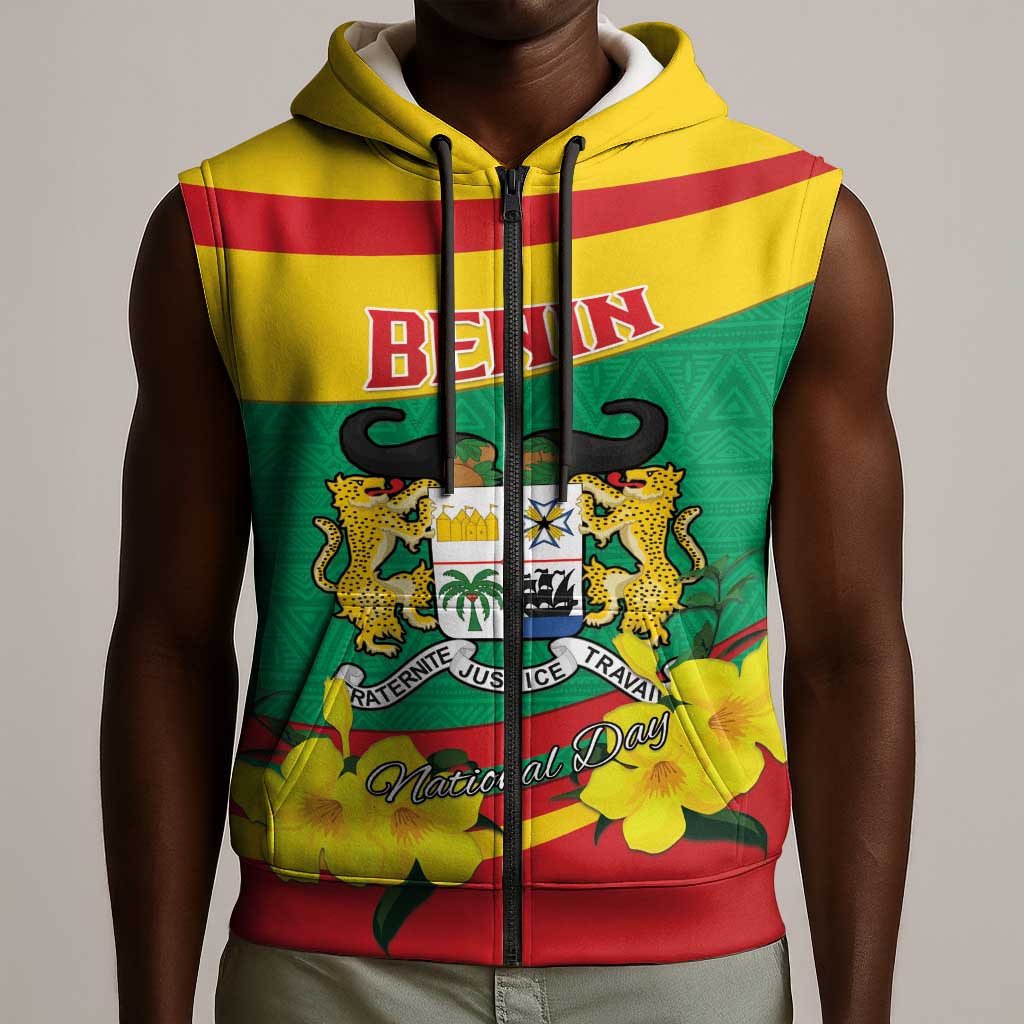 Personalized Happy Benin National Day Sleeveless Zip Hoodie Fraternite Justice Travail - African Pride