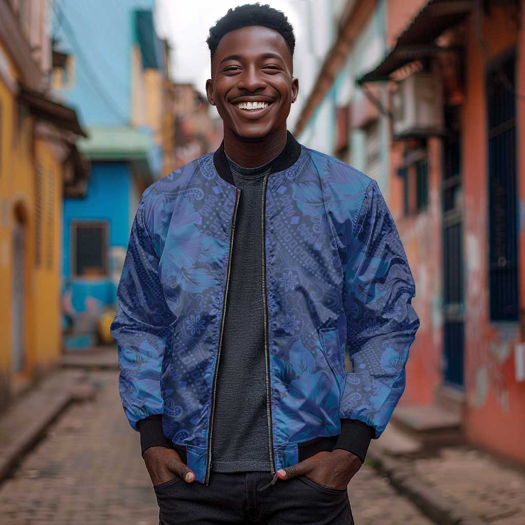Afro Hibiscus Tropical Bomber Jacket ShweShwe African Pattern - African Pride