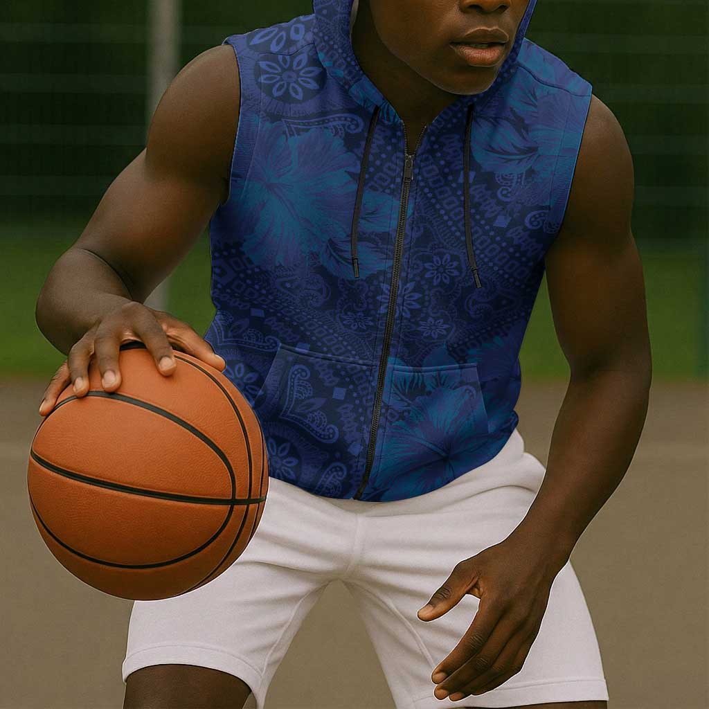 Afro Hibiscus Tropical Sleeveless Zip Hoodie ShweShwe African Pattern - African Pride