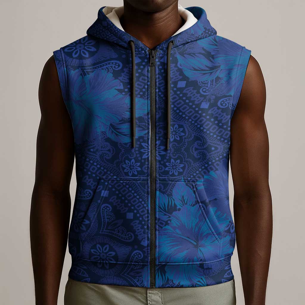 Afro Hibiscus Tropical Sleeveless Zip Hoodie ShweShwe African Pattern - African Pride