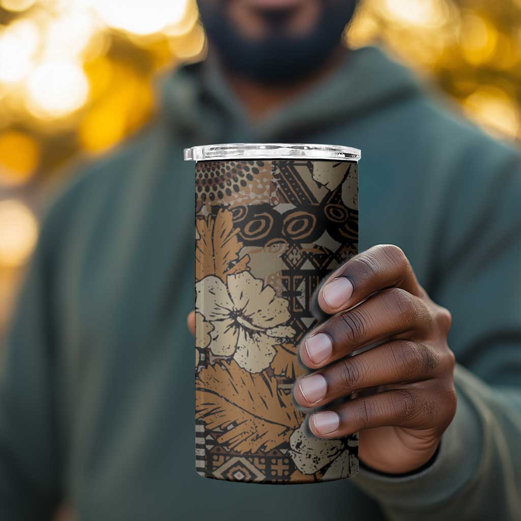 Afro Hibiscus Tropical 4 in 1 Can Cooler Tumbler African Pattern - African Pride