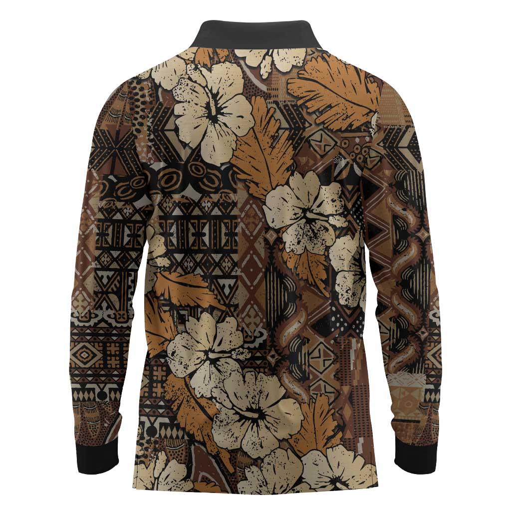 Afro Hibiscus Tropical Long Sleeve Polo Shirt African Pattern - African Pride