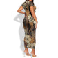 Afro Hibiscus Tropical Short Sleeve Bodycon Dress African Pattern - African Pride