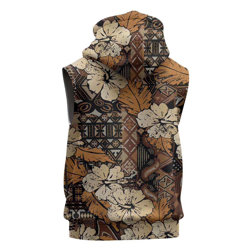 Afro Hibiscus Tropical Sleeveless Zip Hoodie African Pattern - African Pride