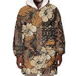 Afro Hibiscus Tropical Wearable Blanket Hoodie African Pattern - African Pride