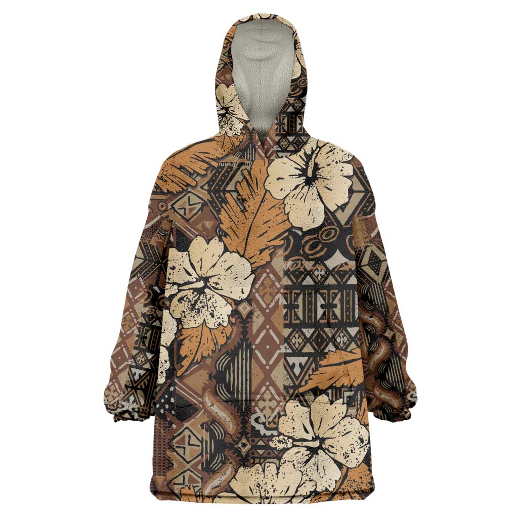 Afro Hibiscus Tropical Wearable Blanket Hoodie African Pattern - African Pride