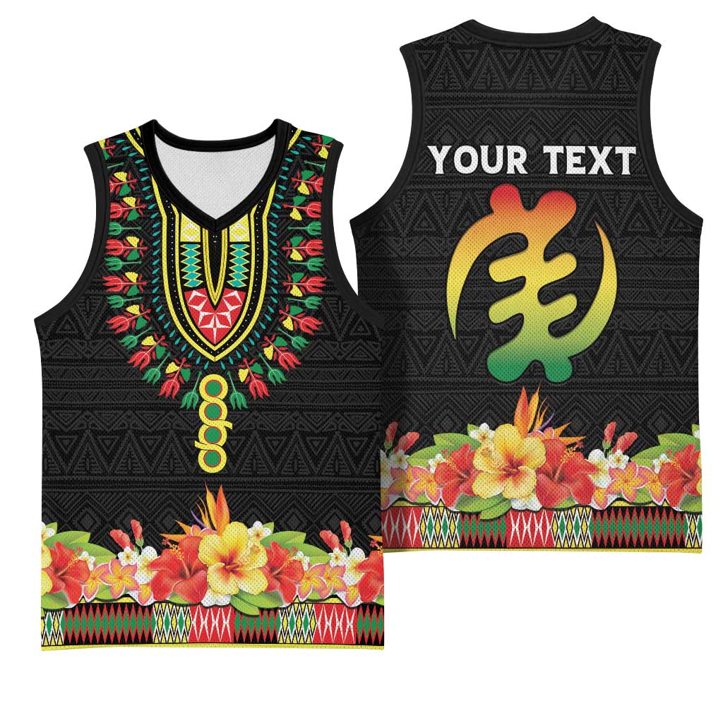 Personalized Afro Hibiscus Tropical Basketball Jersey Dashiki African Pattern LT15