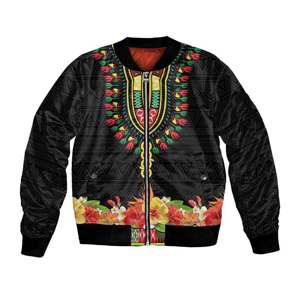 Personalized Afro Hibiscus Tropical Bomber Jacket Dashiki African Pattern - African Pride