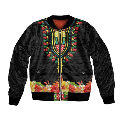 Personalized Afro Hibiscus Tropical Bomber Jacket Dashiki African Pattern - African Pride