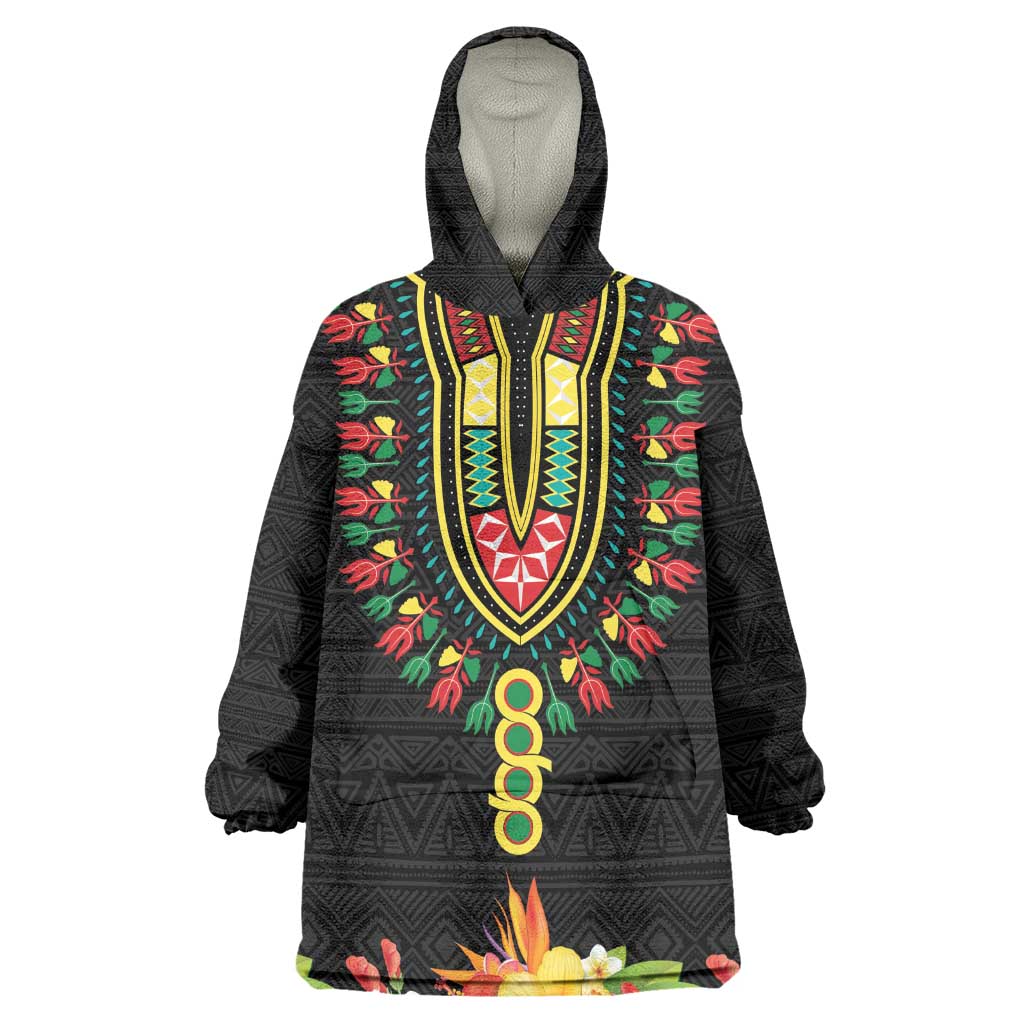 Personalized Afro Hibiscus Tropical Kid Wearable Blanket Hoodie Dashiki African Pattern - African Pride