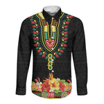Personalized Afro Hibiscus Tropical Long Sleeve Button Shirt Dashiki African Pattern - African Pride