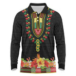 Personalized Afro Hibiscus Tropical Long Sleeve Polo Shirt Dashiki African Pattern - African Pride