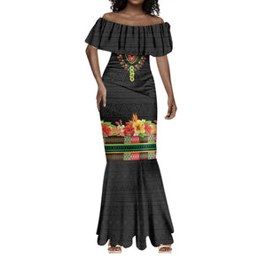 Personalized Afro Hibiscus Tropical Mermaid Dress Dashiki African Pattern - African Pride