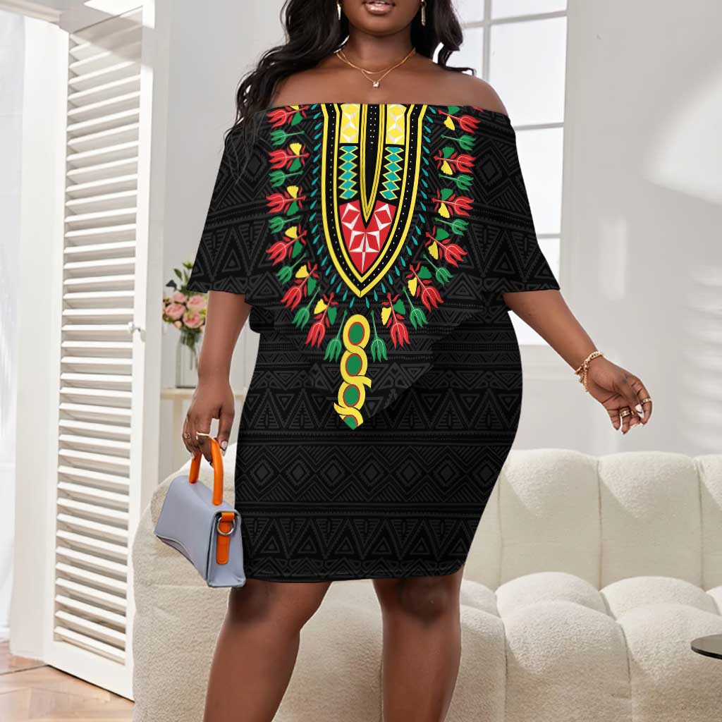 Personalized Afro Hibiscus Tropical Off Shoulder Short Dress Dashiki African Pattern - African Pride