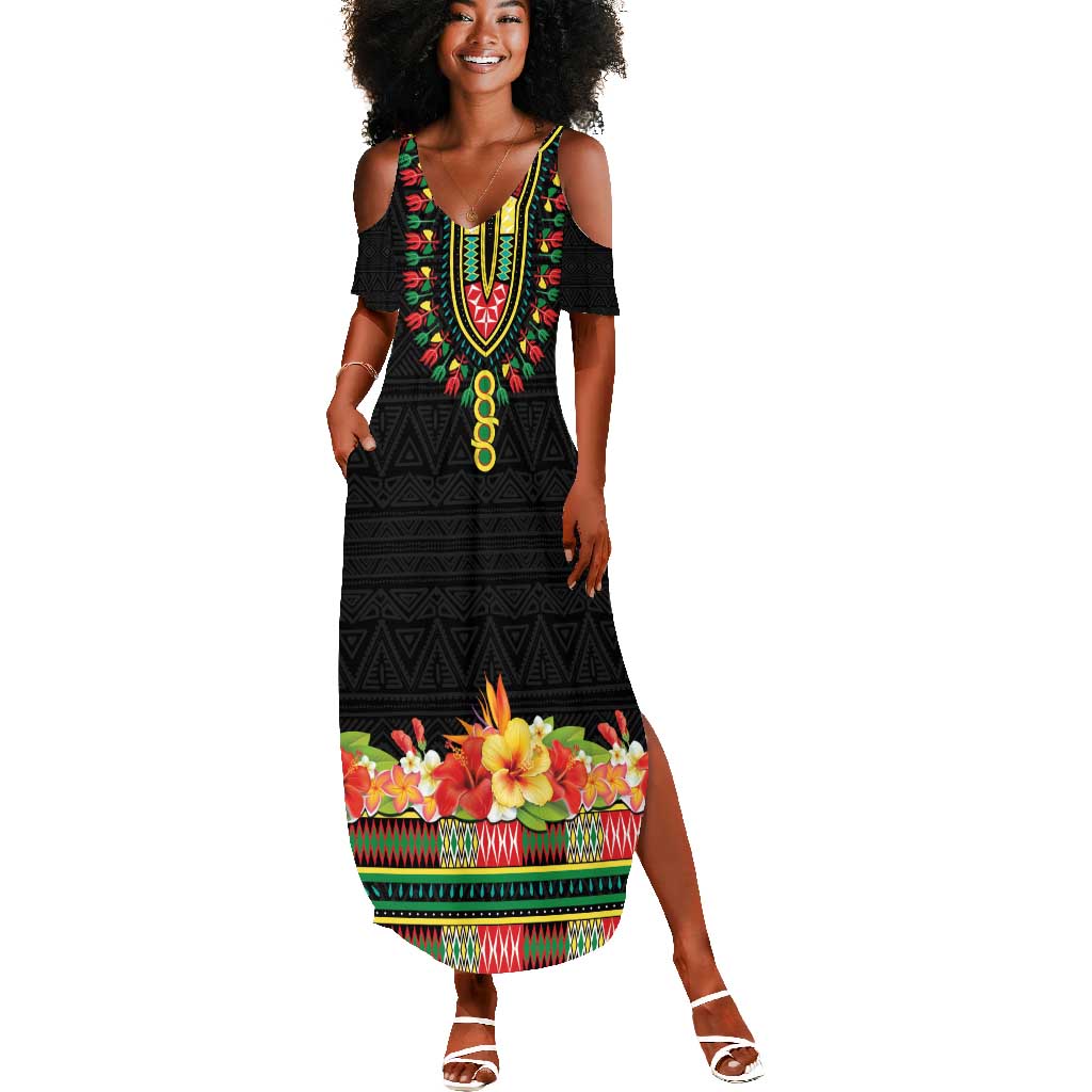 Personalized Afro Hibiscus Tropical Summer Maxi Dress Dashiki African Pattern - African Pride