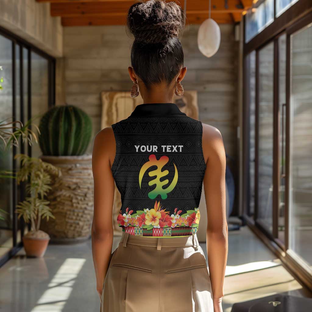 Personalized Afro Hibiscus Tropical Women Sleeveless Polo Shirt Dashiki African Pattern - African Pride