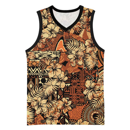 Afro Hibiscus Tropical Basketball Jersey African Pattern LT15