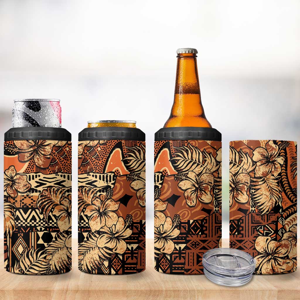Afro Hibiscus Tropical 4 in 1 Can Cooler Tumbler African Pattern - African Pride