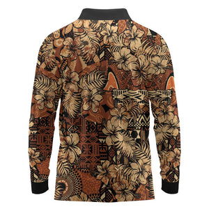 Afro Hibiscus Tropical Long Sleeve Polo Shirt African Pattern - African Pride