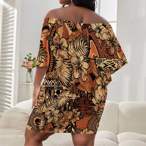 Afro Hibiscus Tropical Off Shoulder Short Dress African Pattern - African Pride