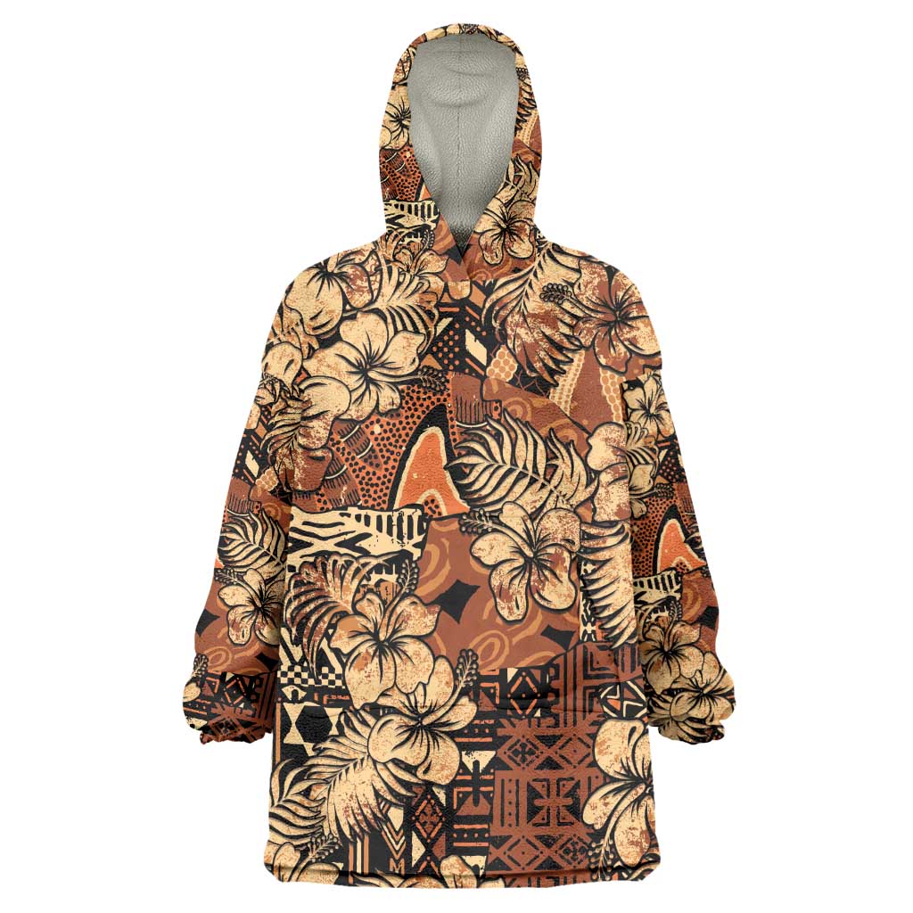 Afro Hibiscus Tropical Wearable Blanket Hoodie African Pattern - African Pride