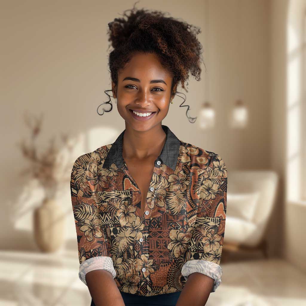 Afro Hibiscus Tropical Women Casual Shirt African Pattern - African Pride