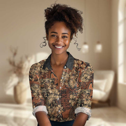 Afro Hibiscus Tropical Women Casual Shirt African Pattern - African Pride
