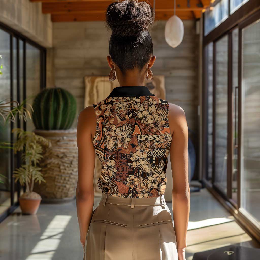 Afro Hibiscus Tropical Women Sleeveless Polo Shirt African Pattern - African Pride
