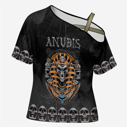 Personalized Halloween Egypt Cross Shoulder Shirt Skull Anubis