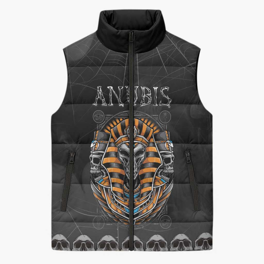 Personalized Halloween Egypt Sleeveless Puffer Jacket Skull Anubis