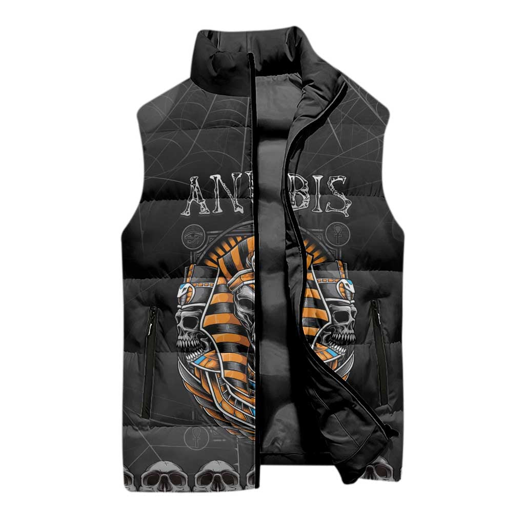 Personalized Halloween Egypt Sleeveless Puffer Jacket Skull Anubis