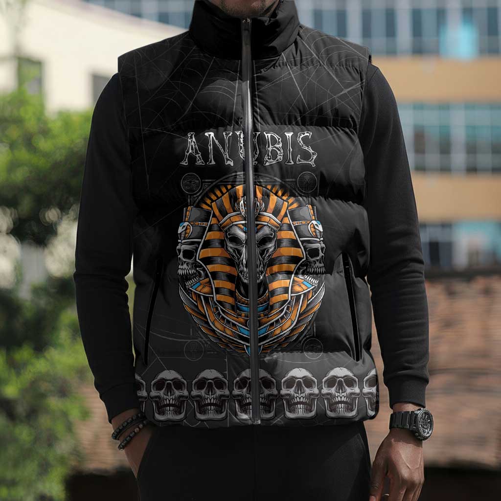 Personalized Halloween Egypt Sleeveless Puffer Jacket Skull Anubis