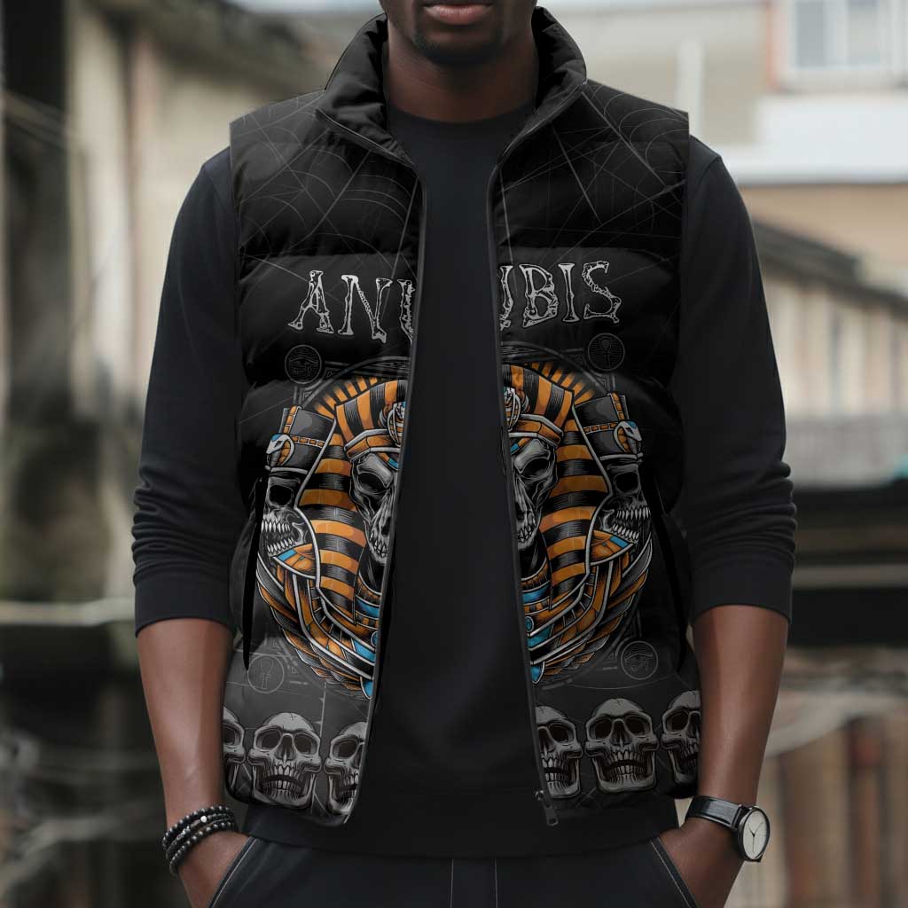 Personalized Halloween Egypt Sleeveless Puffer Jacket Skull Anubis