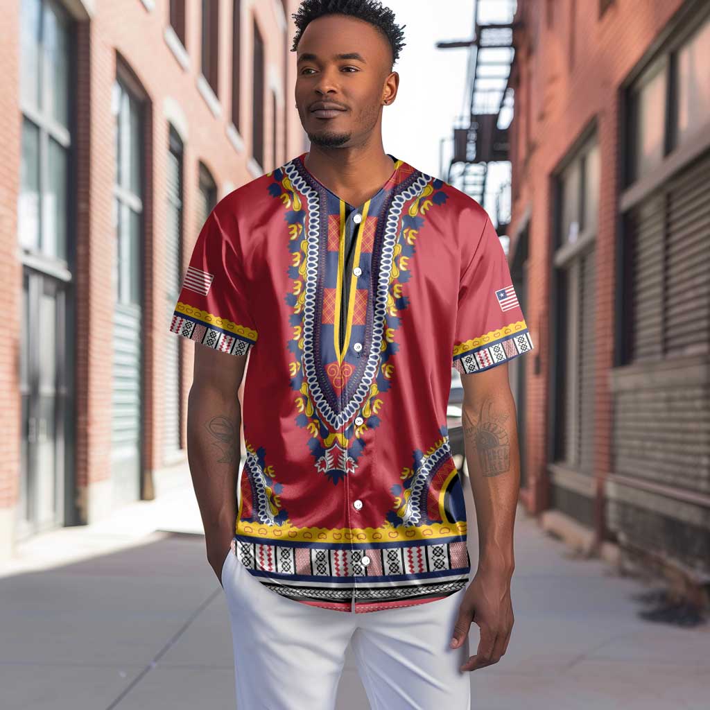 Personalized Liberia Red Dashiki Baseball Jersey - African Pride