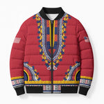 Personalized Liberia Dashiki Bomber Puffer Jacket Red Color
