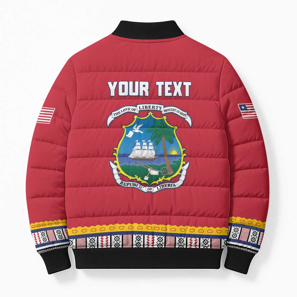 Personalized Liberia Dashiki Bomber Puffer Jacket Red Color