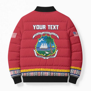 Personalized Liberia Dashiki Bomber Puffer Jacket Red Color