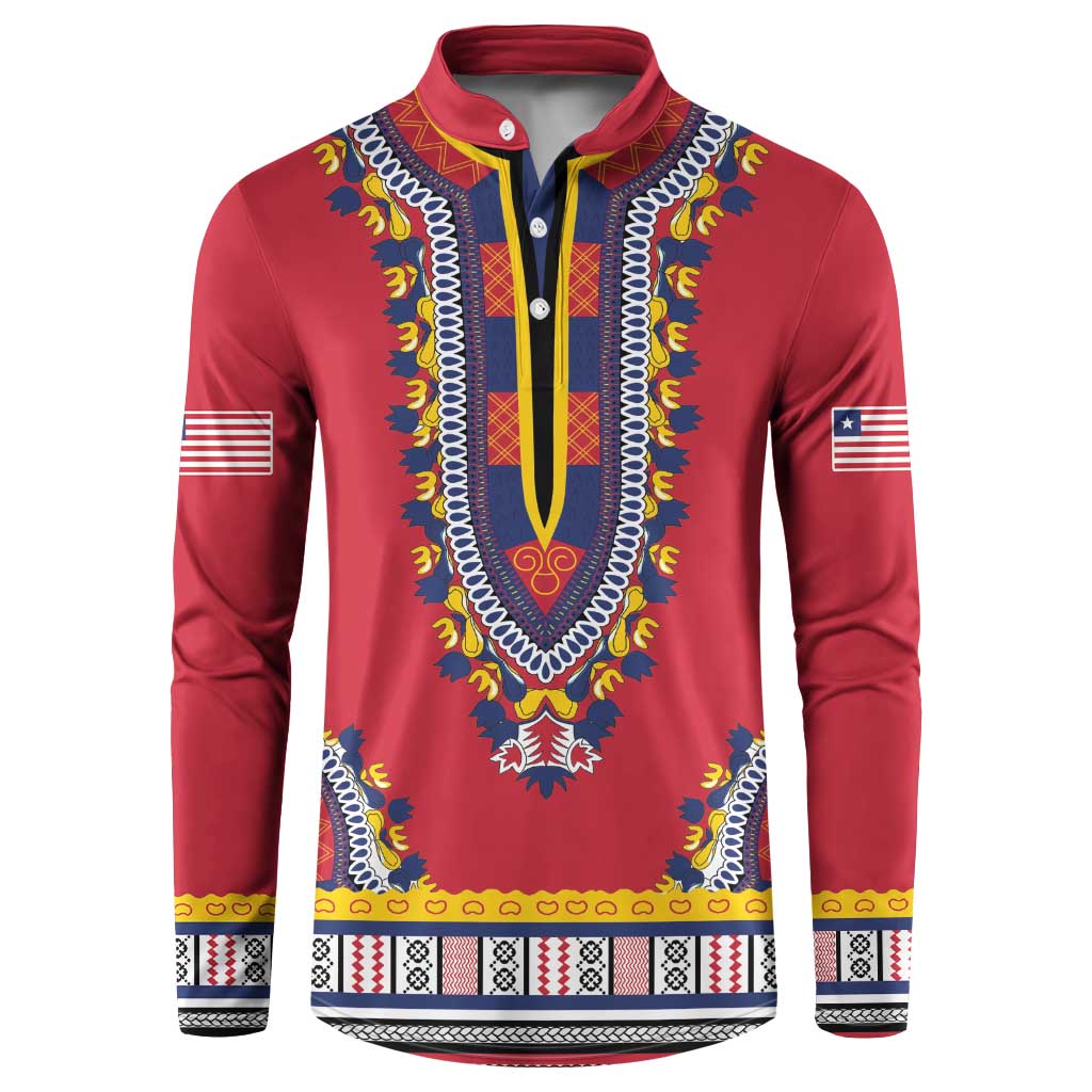 Personalized Liberia Dashiki Button Sweatshirt Red Color