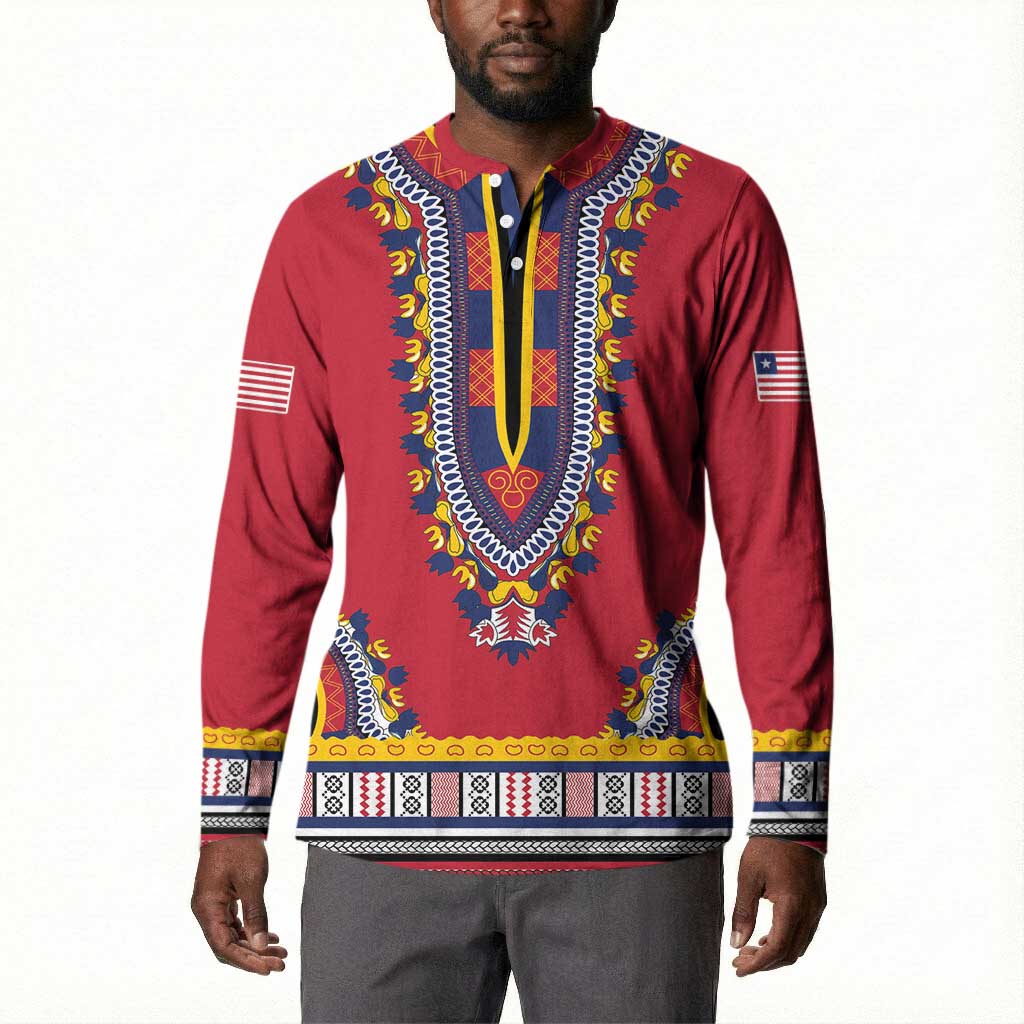 Personalized Liberia Dashiki Button Sweatshirt Red Color